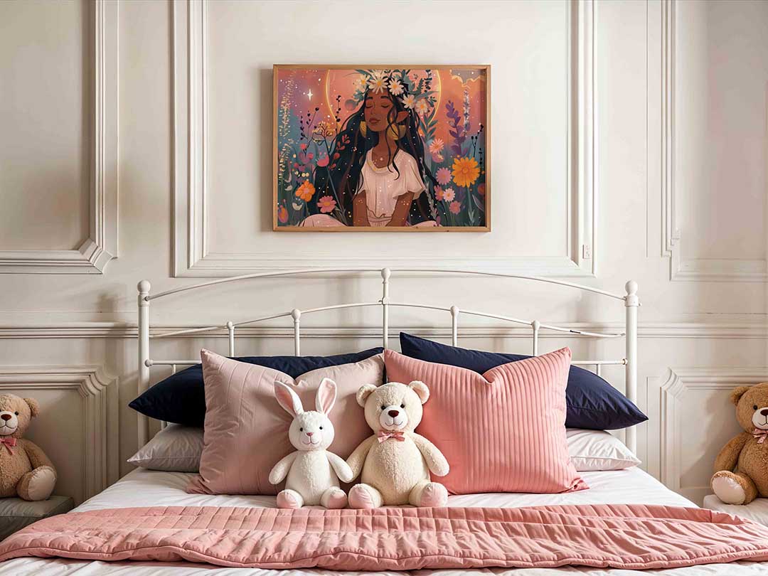 Vrouw met bloemenkrans – kids poster in liggend formaat