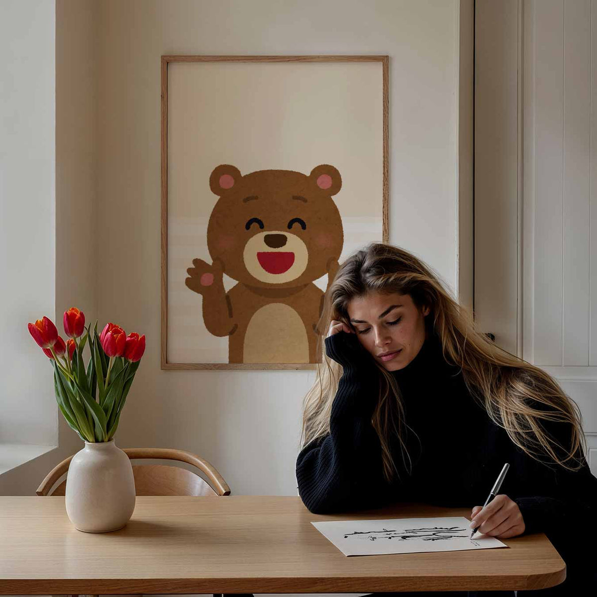 Vrolijke Knuffelbeer – staande muurposter voor de kinderkamer