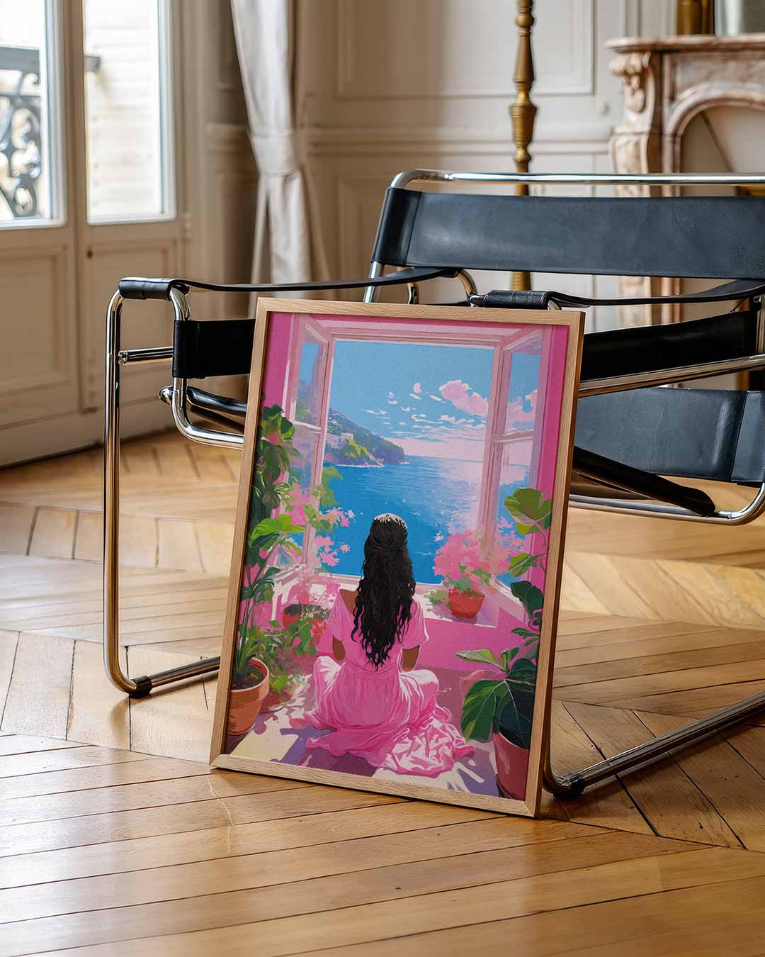 Dromerig Uitzicht aan Zee – zomerse wandkunst als portret poster