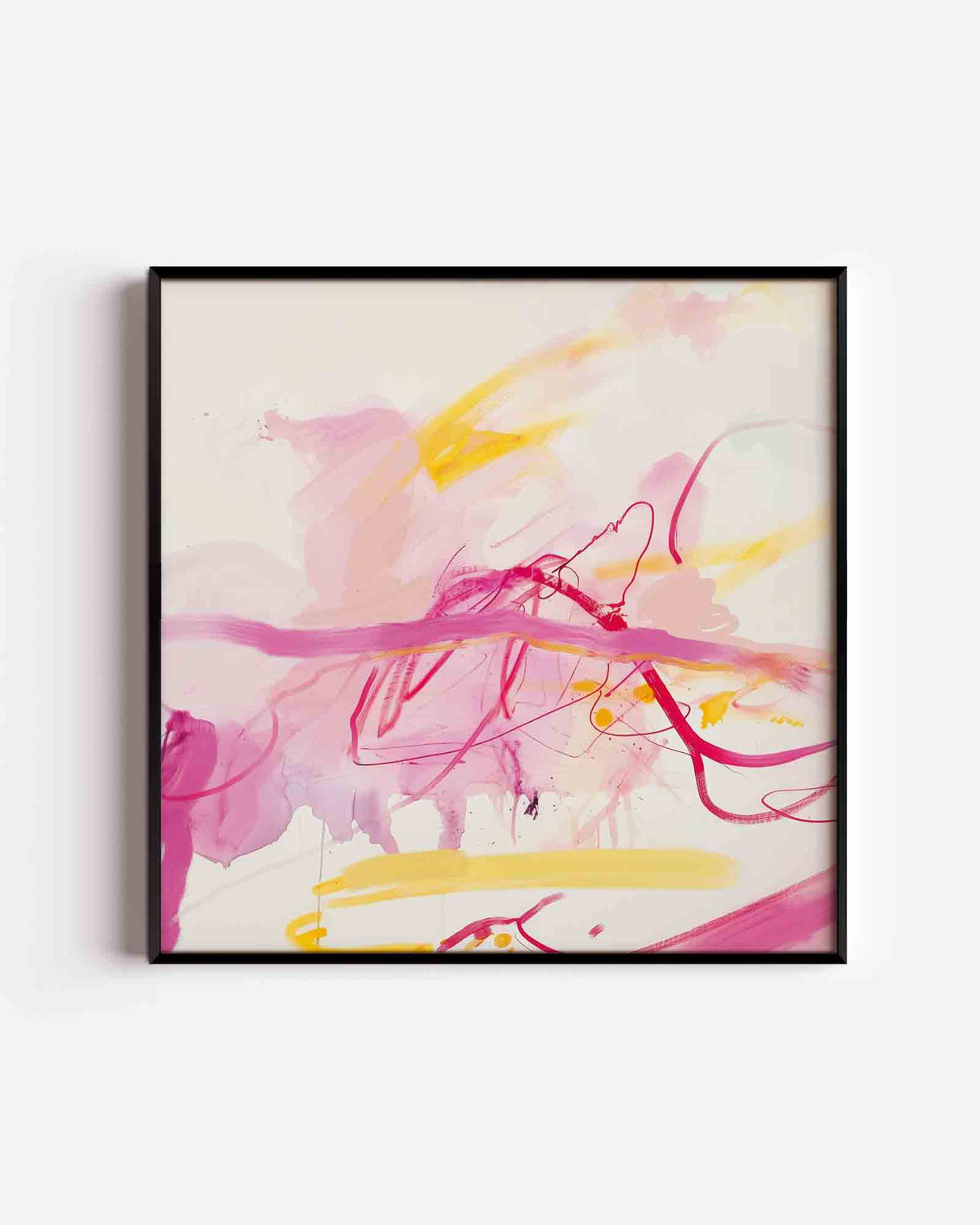 Abstracte roze en gele – vierkante poster met kleur en vormen als wanddecoratie