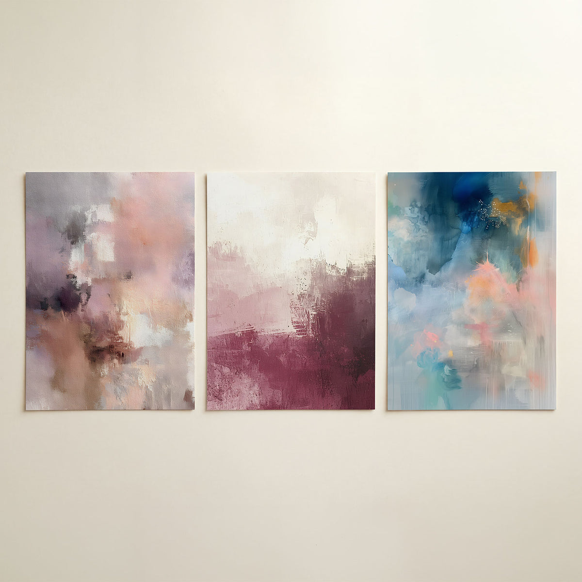 Zachte kleurvlakken posterset – detailweergave – deze posterset in drie delen toont een subtiele mengeling