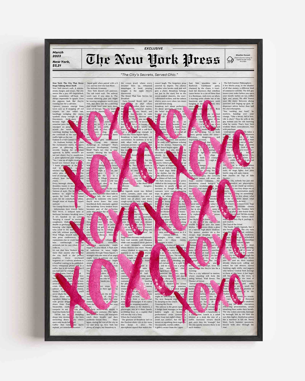 Xoxo op krantenachtergrond – Pop Art portret poster als wanddecoratie