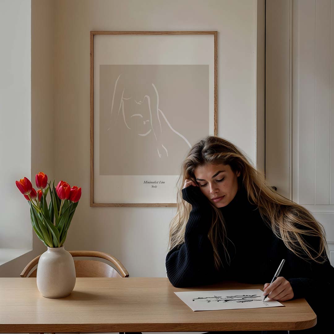 Minimalistische Lijnkunst – lijntekening poster in staand formaat