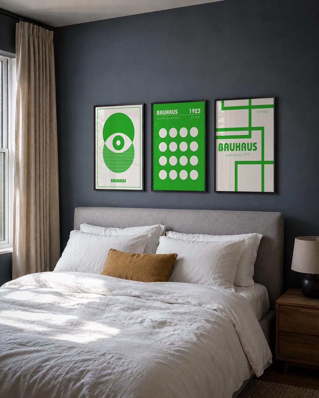 Groene cirkelcompositie posterset – detailweergave – deze posterset in drie delen toont een speelse combinatie van groene