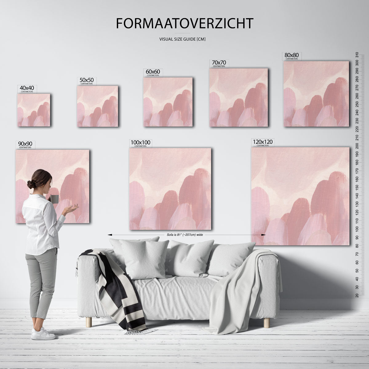 Abstracte roze vormen – vierkante muurposter met artistieke uitstraling
