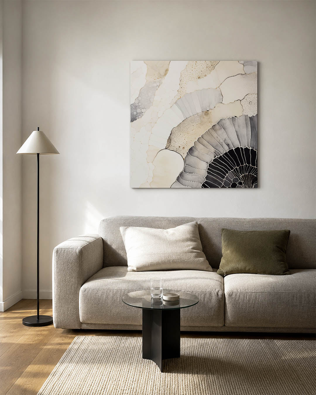 Organische vormen compositie kunstwerk – vierkante wanddecoratie – dit werk toont een vloeiende compositie van organische