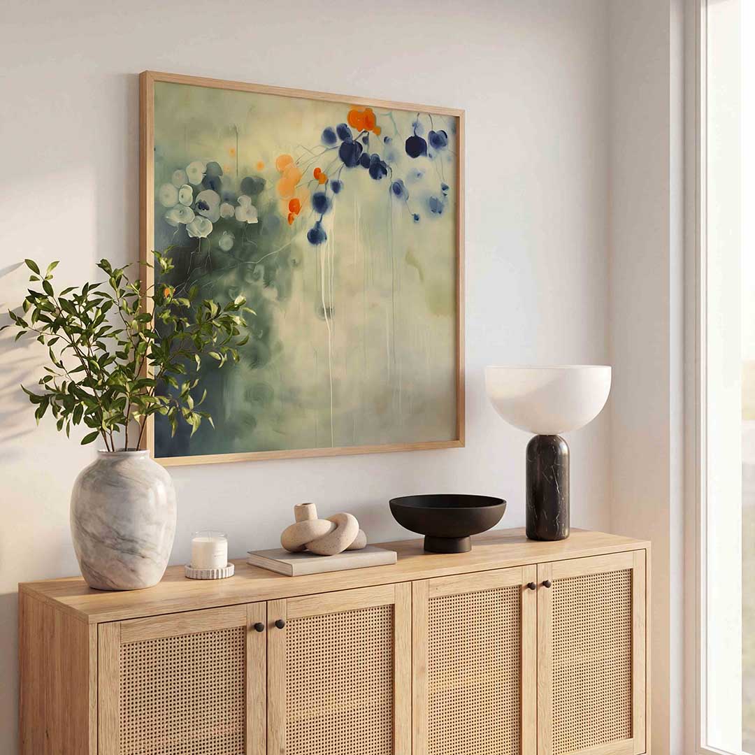 Abstracte bloemen – kleurrijke poster in vierkant formaat