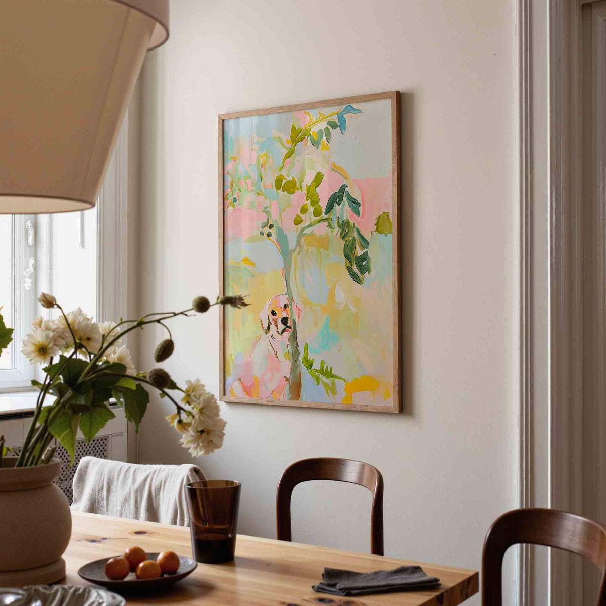 Hond en boom – kunst en design poster in portret formaat