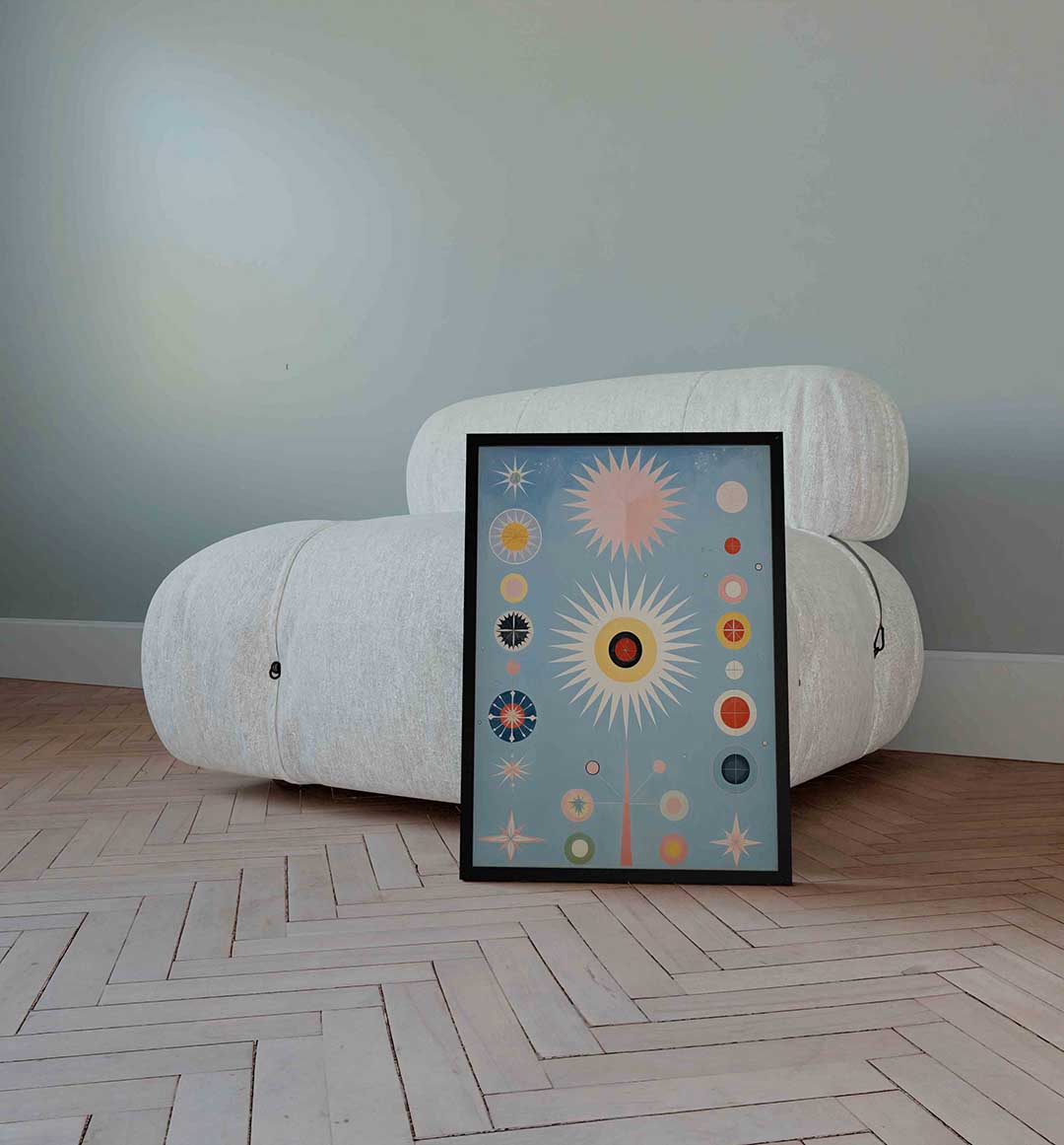 Sterren en cirkels – surrealistische wandkunst als portret poster