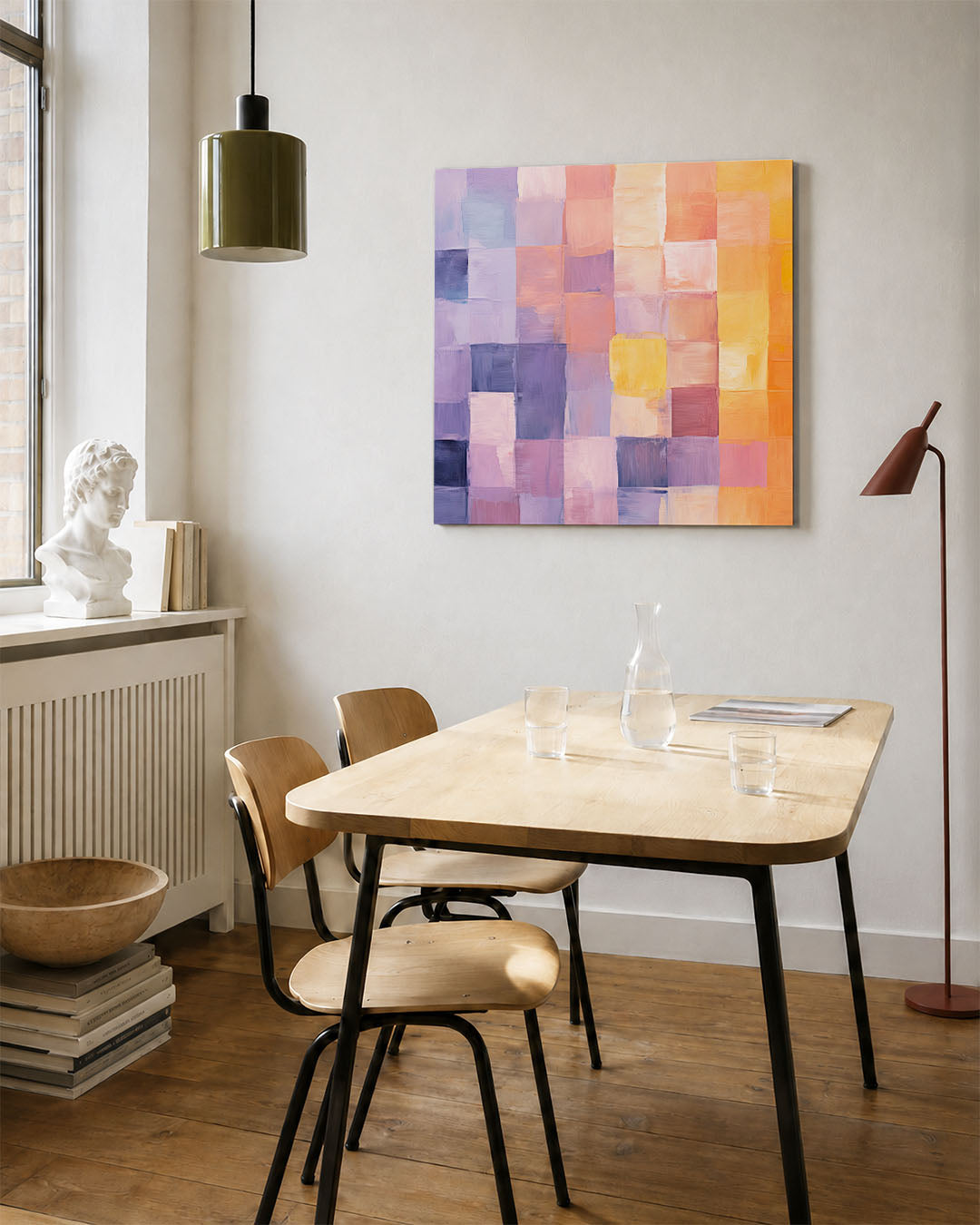 Kleurrijke geometrie kunstwerk – vierkante wanddecoratie – dit kunstwerk toont een levendige compositie van rechthoeken in