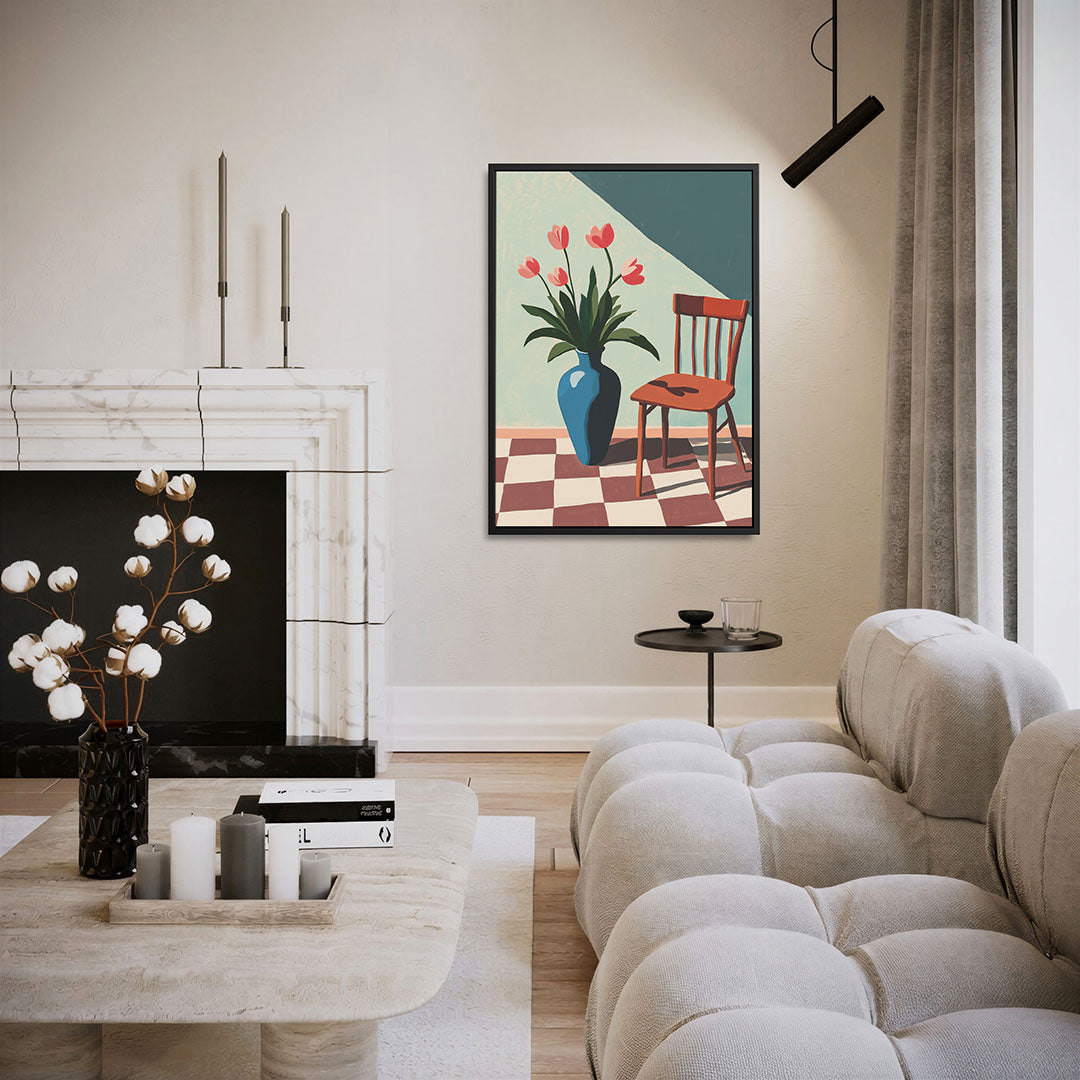 Vaas en stoel compositie – staand wanddecoratie kunstwerk