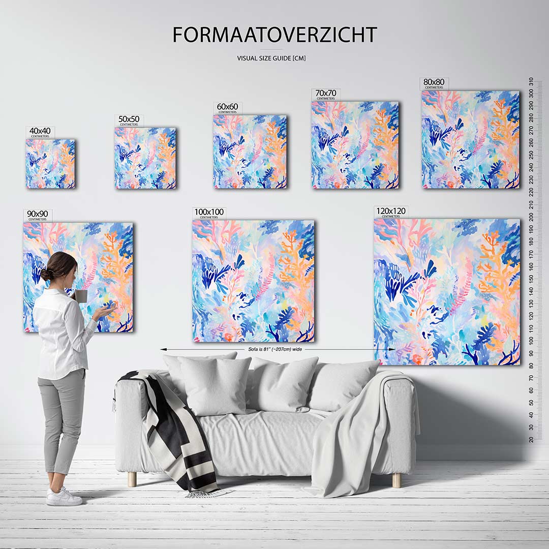 Organische kleurenexplosie kunstwerk – sfeerbeeld – dit werk toont een levendige mix van organische vormen in zachte en