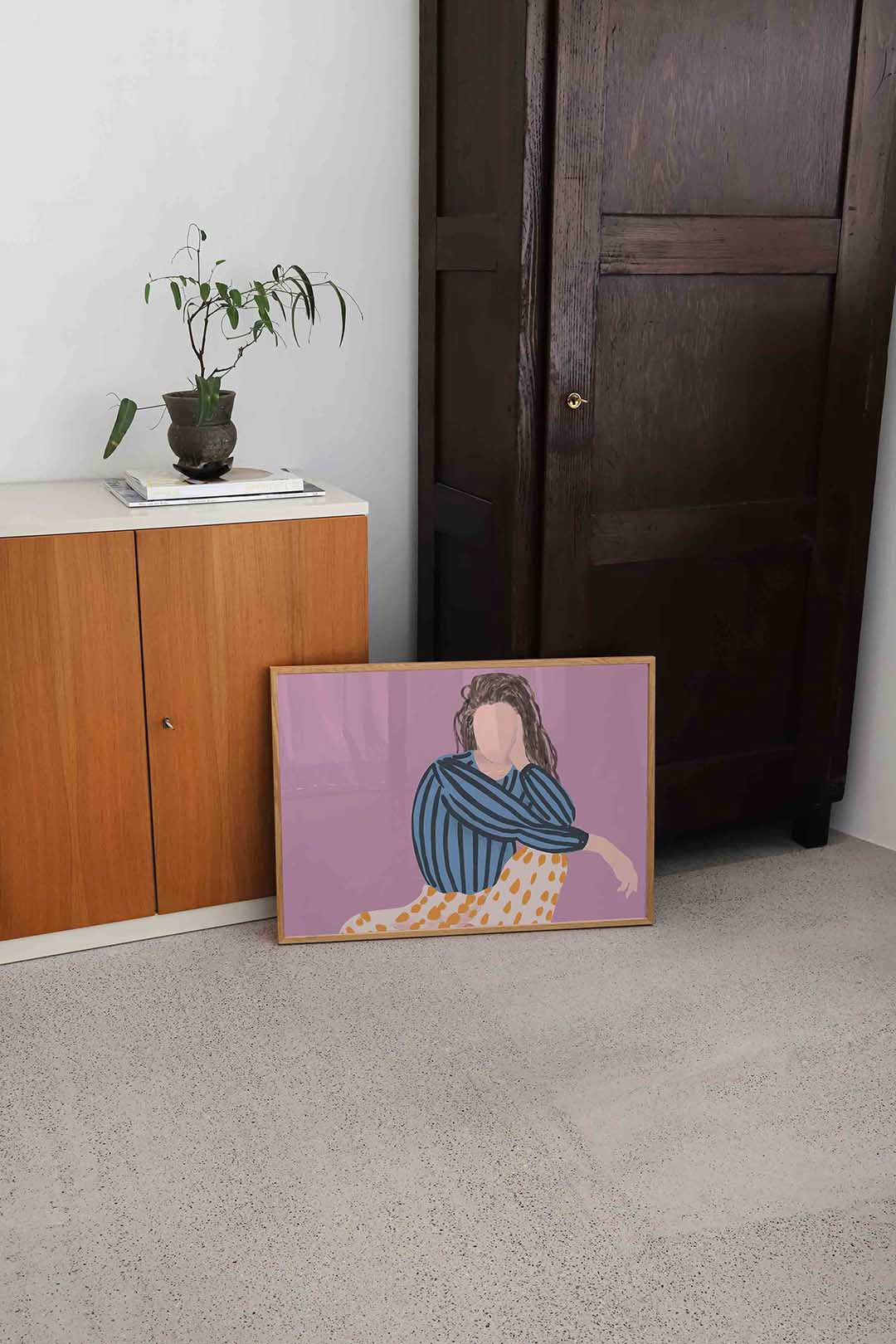 Gestreepte trui en stippen rok – hedendaagse illustratie als liggende poster
