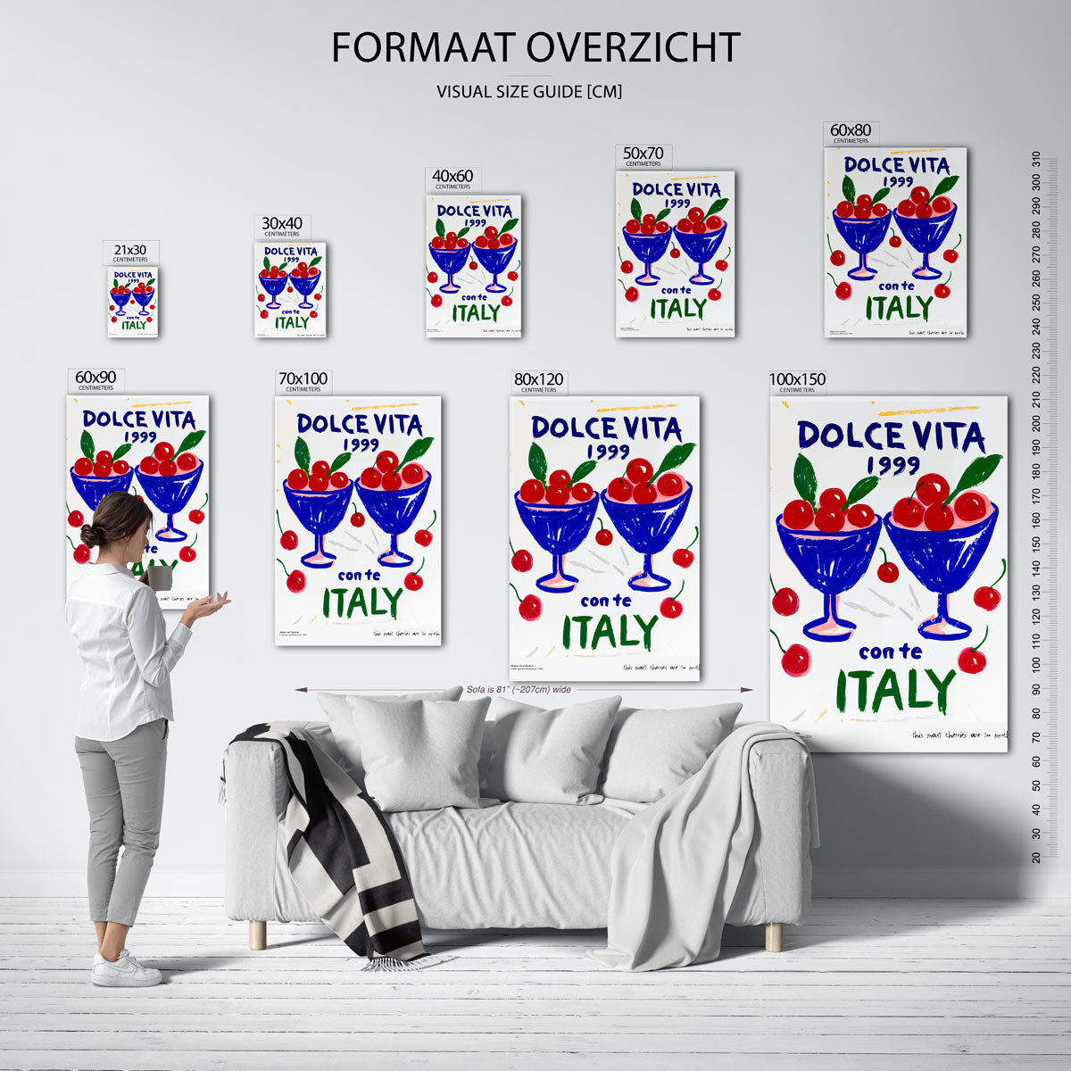 Kersen en glazen – staande muurposter met Pop Art uitstraling