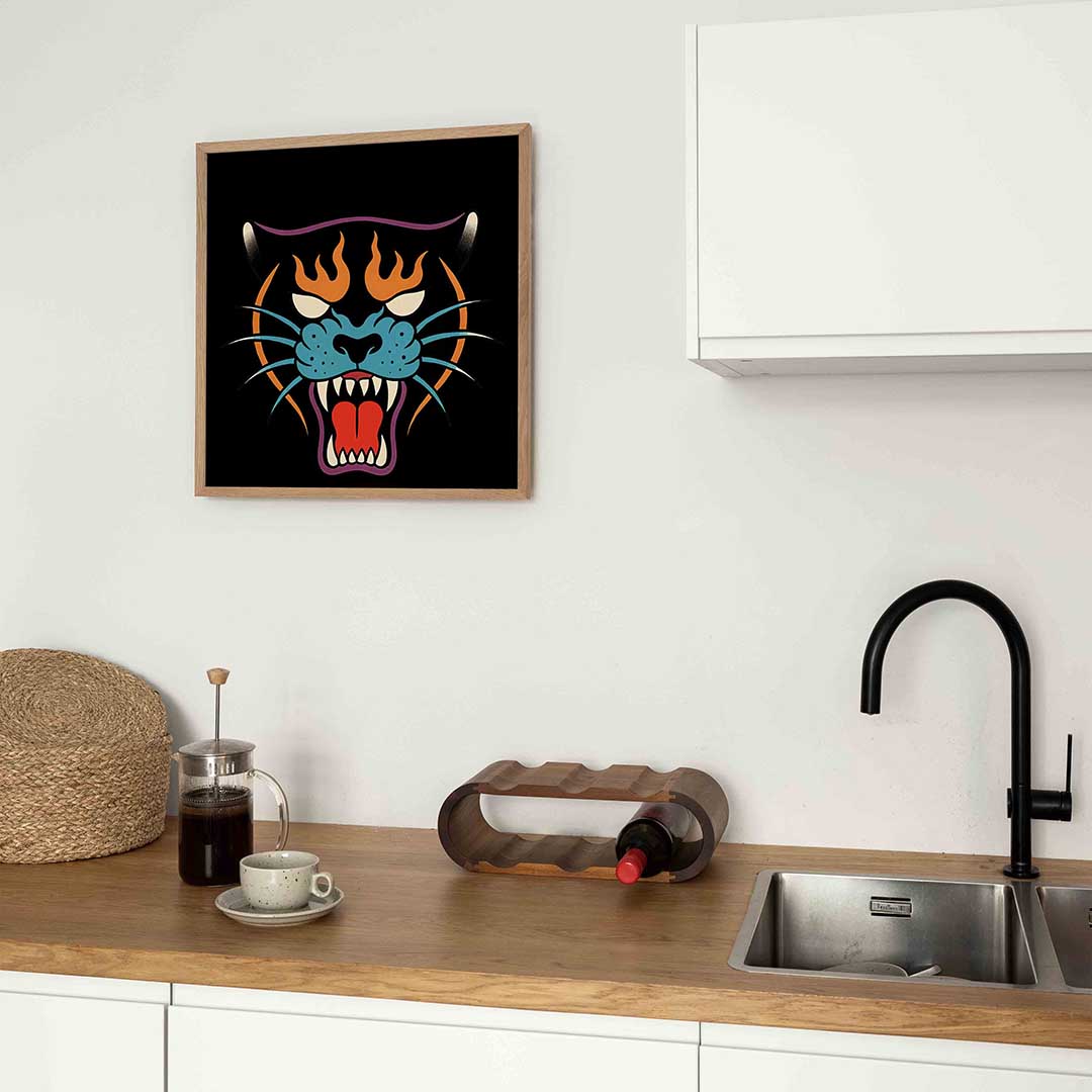 Panter gezicht – kleurrijke Pop Art poster in vierkant formaat