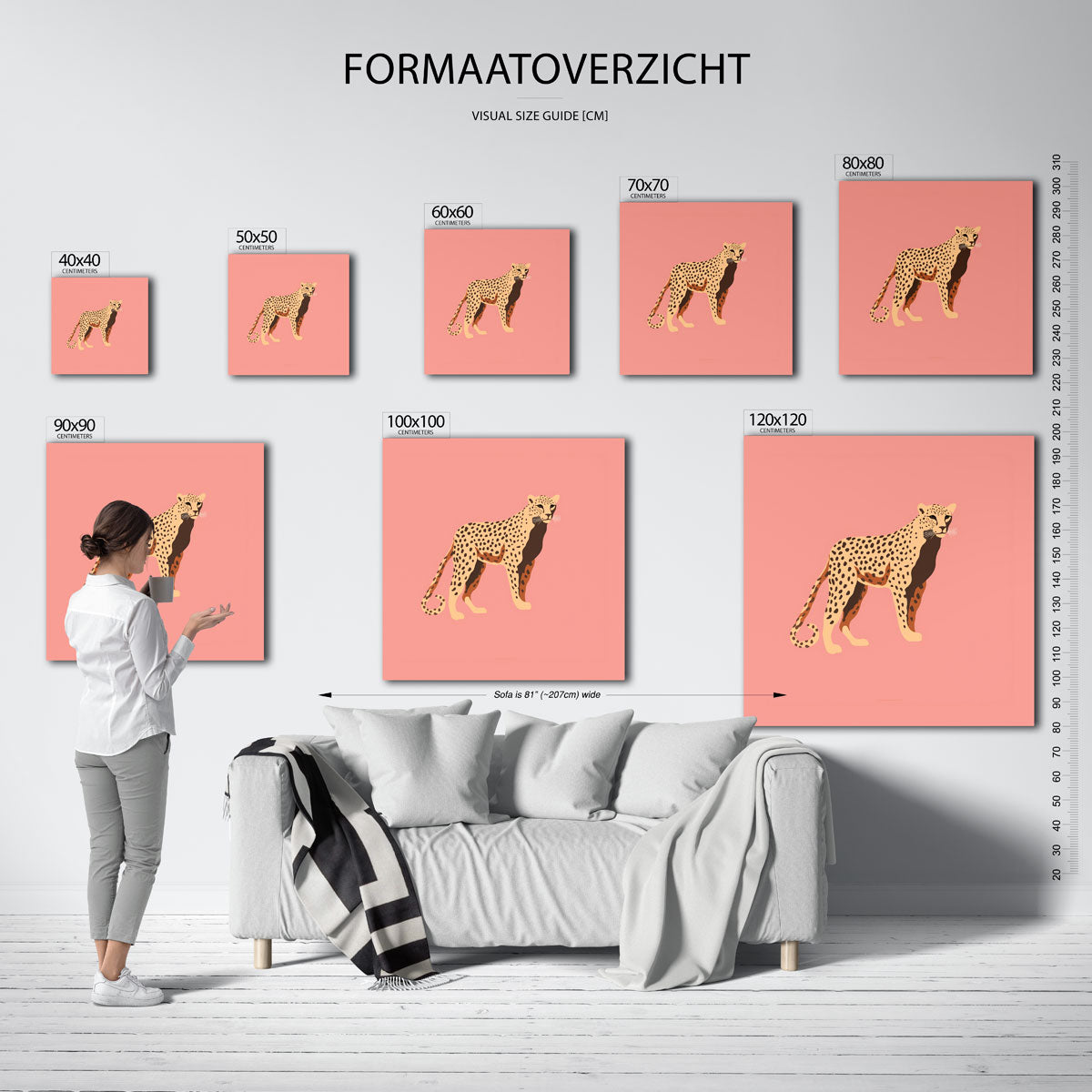 Luipaard op roze – vierkante muurposter met dierenthema