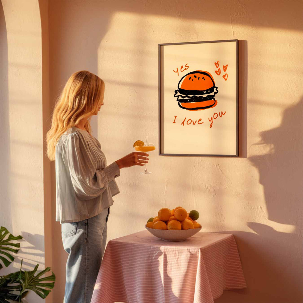 Liefdevolle Burger – keuken poster als sfeervolle staande wanddecoratie