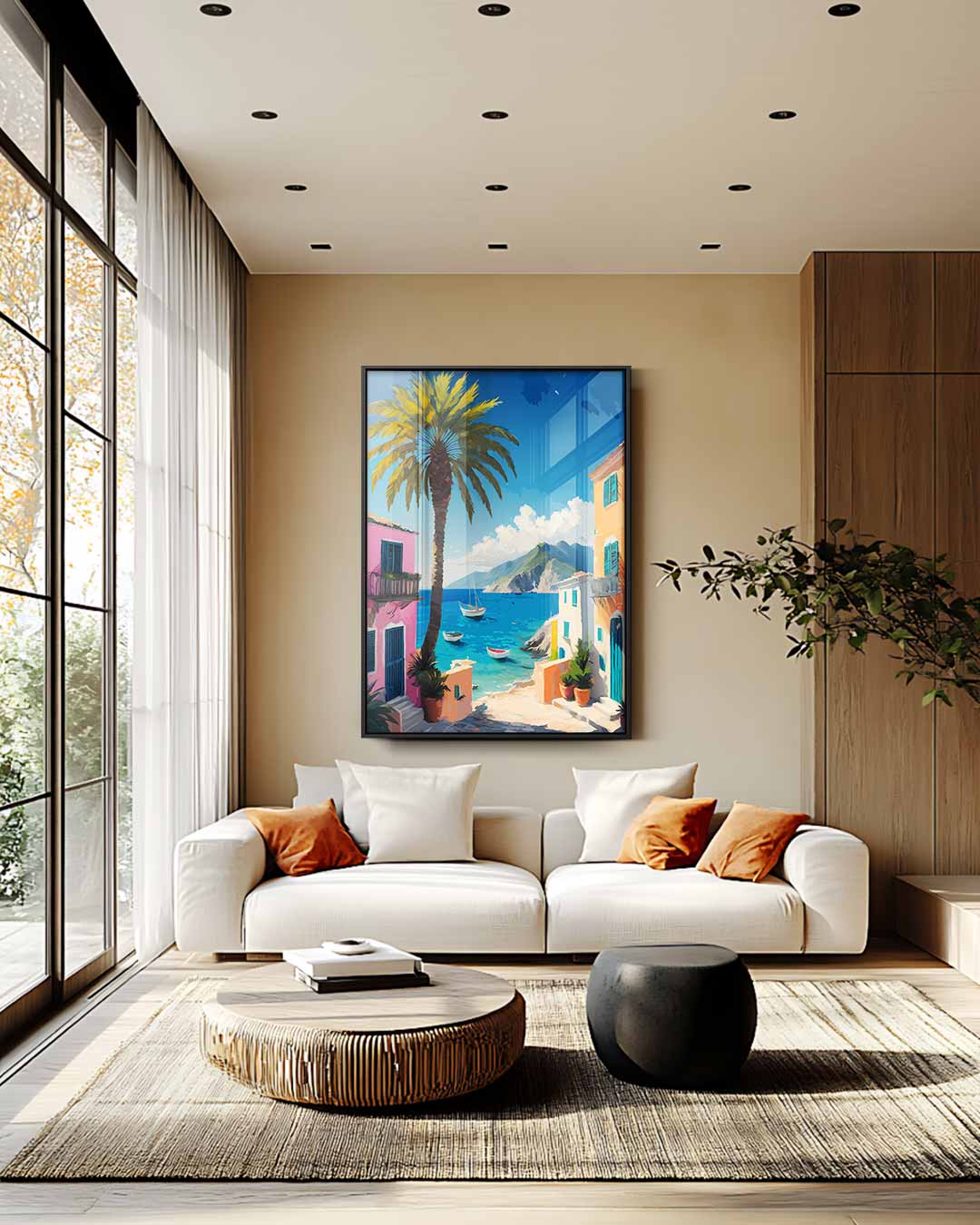 Zonovergoten Mediterraans Dorp – modern portret kunstwerk van WallArtistic