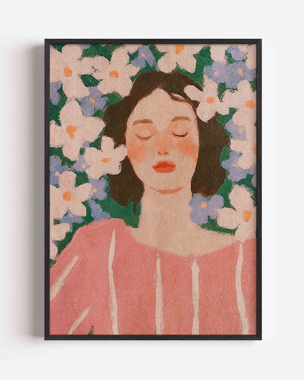 Vrouw met bloemen – pastel portret poster als wanddecoratie