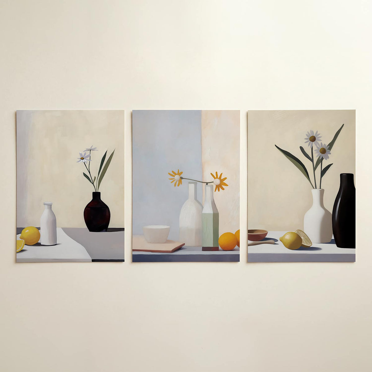 Vorm en balans driedelige posterset in interieur