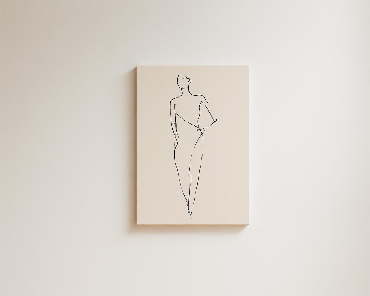 Elegante Lijntekening van een Vrouw – kunstwerk met zwarte baklijst