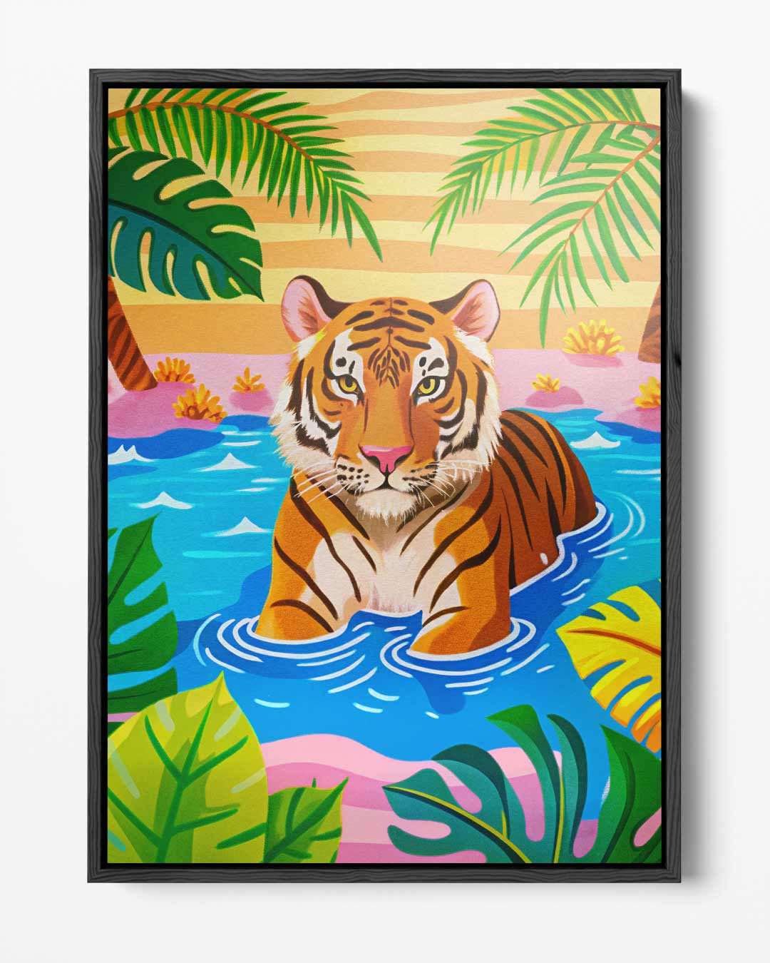 Tropische Tijger in de Lagune – portret kunstwerk als wanddecoratie