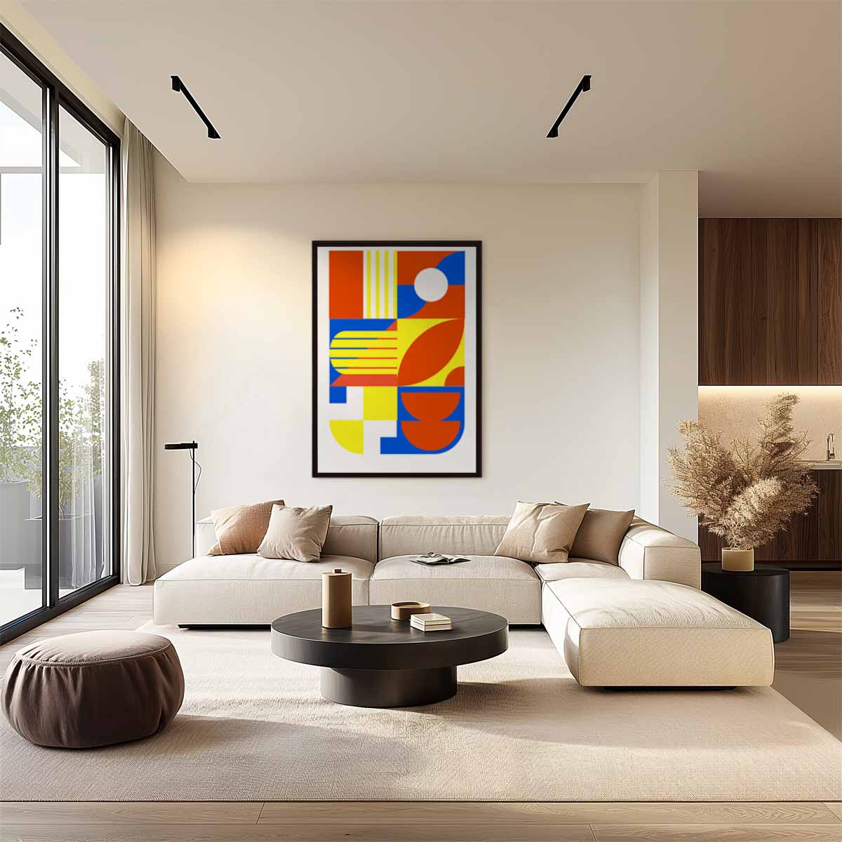 Kleurrijke abstracte compositie – staand kunstwerk voor modern interieur