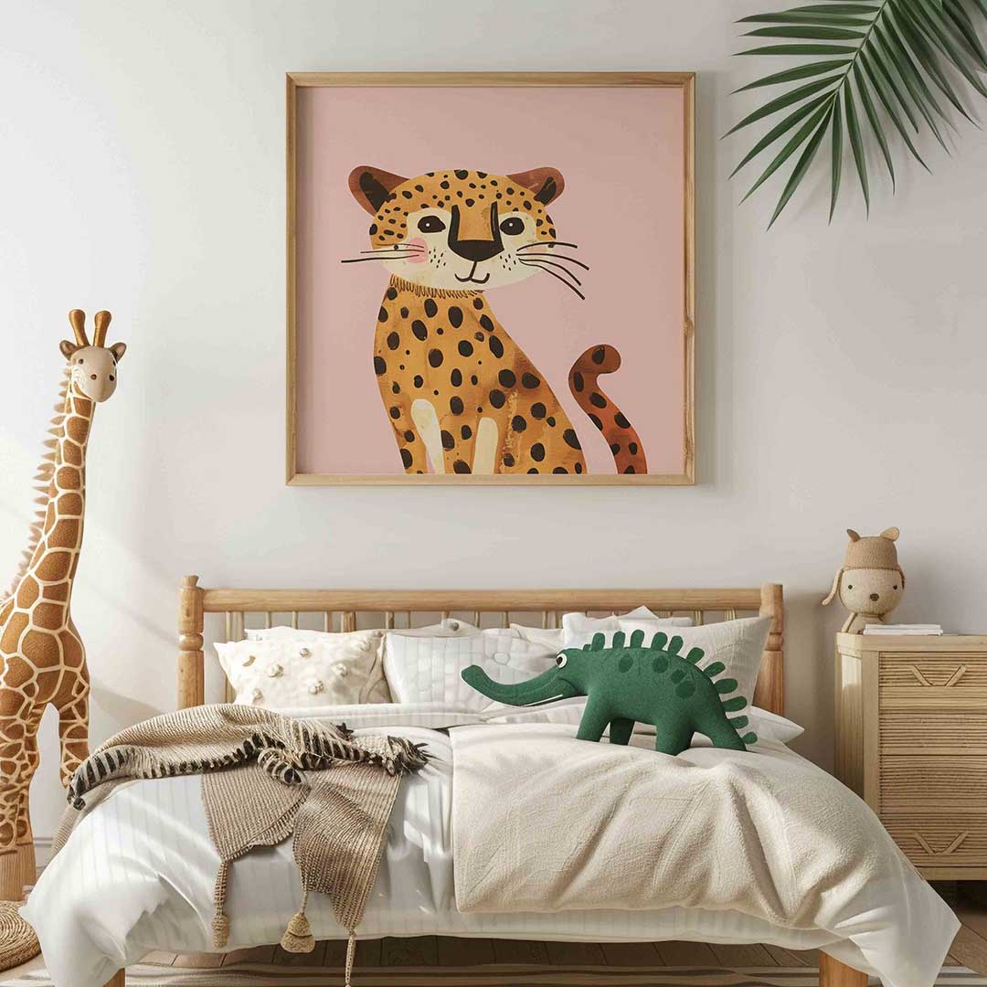 Schattige luipaard – vierkante kinderkamer wanddecoratie van WallArtistic