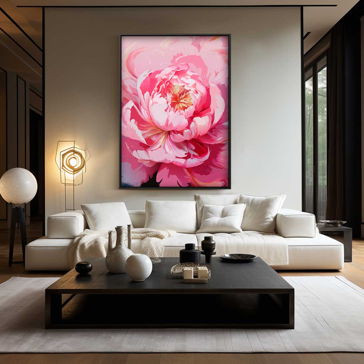 Bloeiende Peony – dibond wanddecoratie in staand formaat