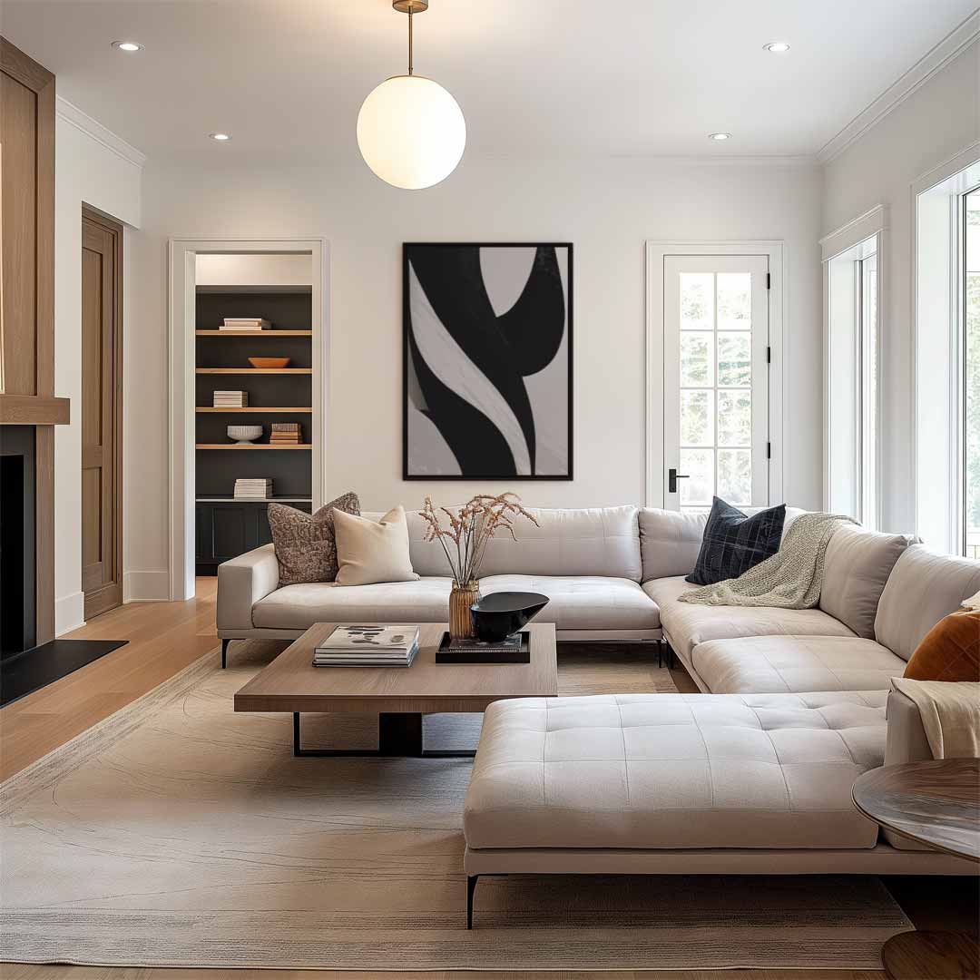Elegante Vormen in Zwart en Wit – staand kunstwerk voor modern interieur
