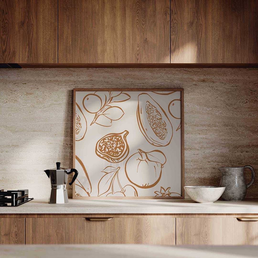 Fruit en bladeren – culinaire wandkunst als vierkante poster