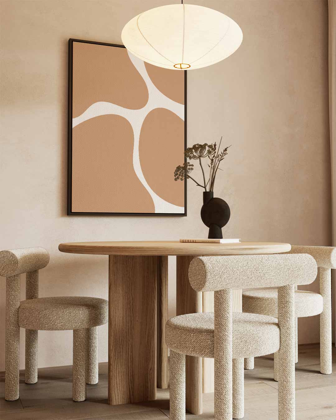 Zachte Aardetinten Abstract – kunstwerk met zwarte baklijst