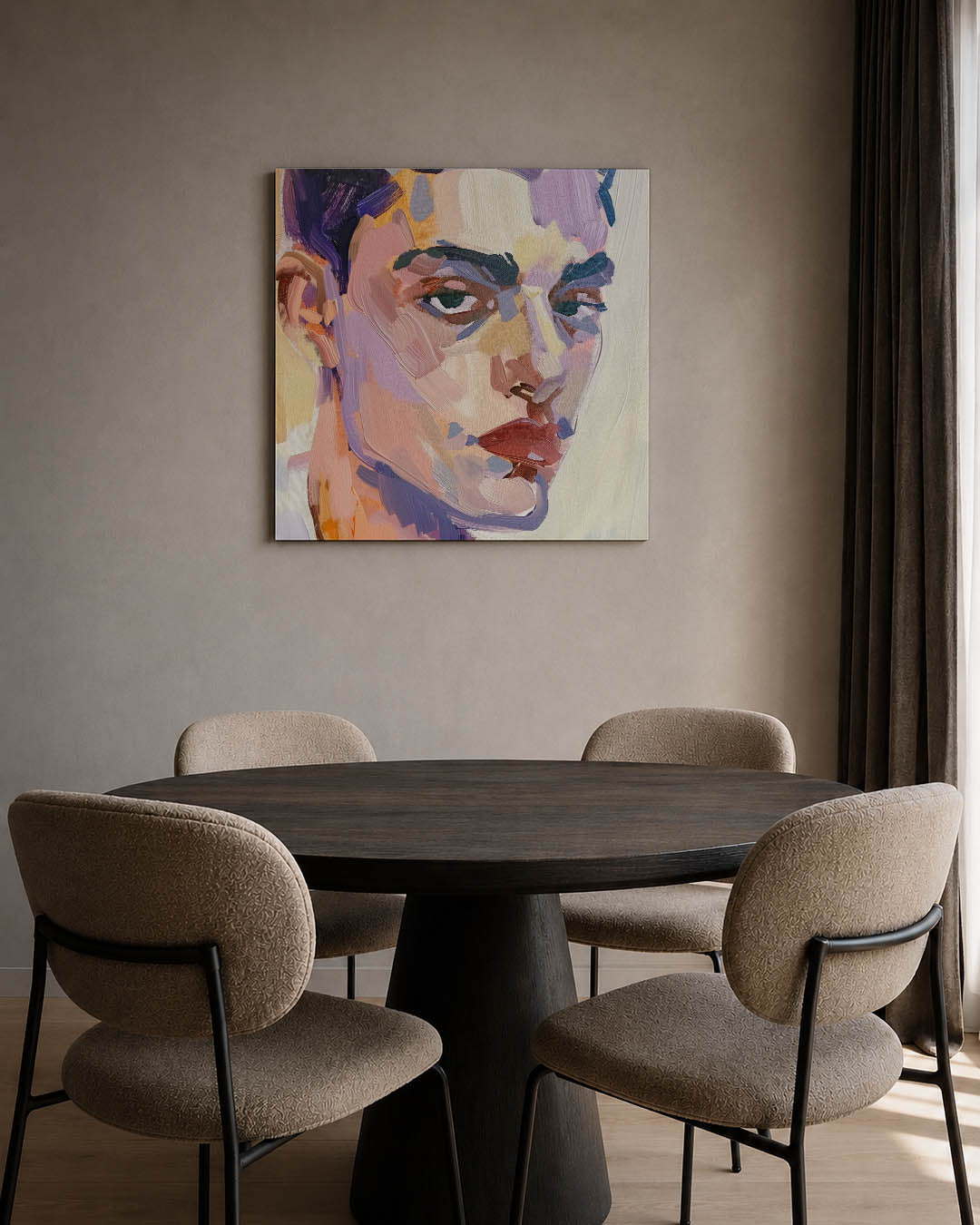 Portretstudie kunstwerk – tweede productweergave – dit werk toont een portret met gedurfde penseelstreken en een dynamisch