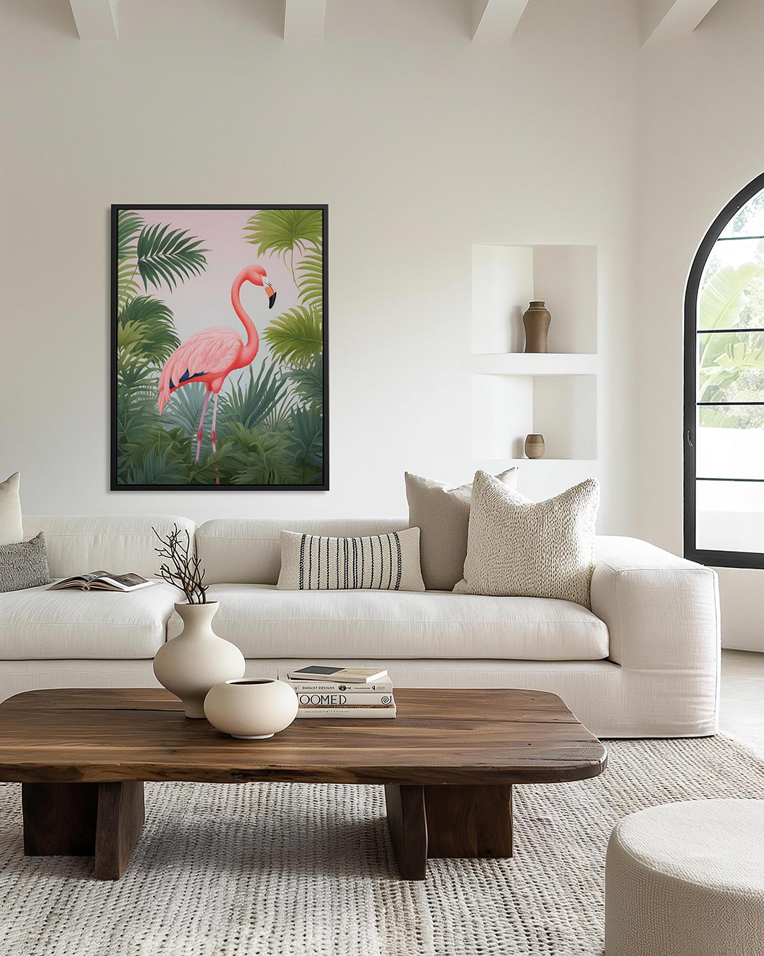 Flamingo in bladeren – staand wanddecoratie kunstwerk