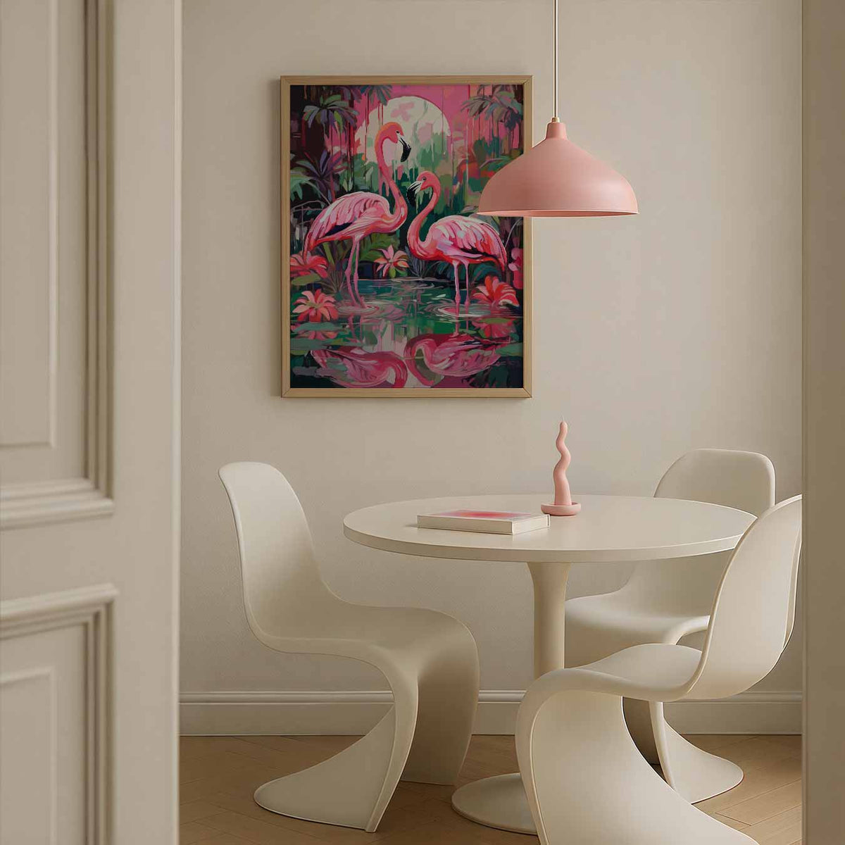 Tropische Flamingo Serenade – zomerse poster in staand formaat