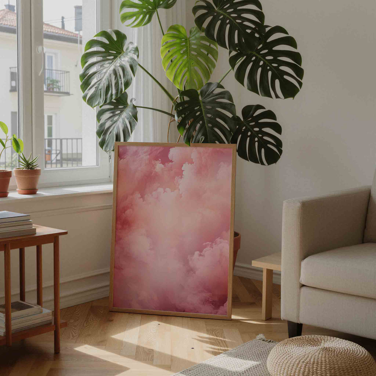 Roze wolken – moderne wandkunst als portret poster