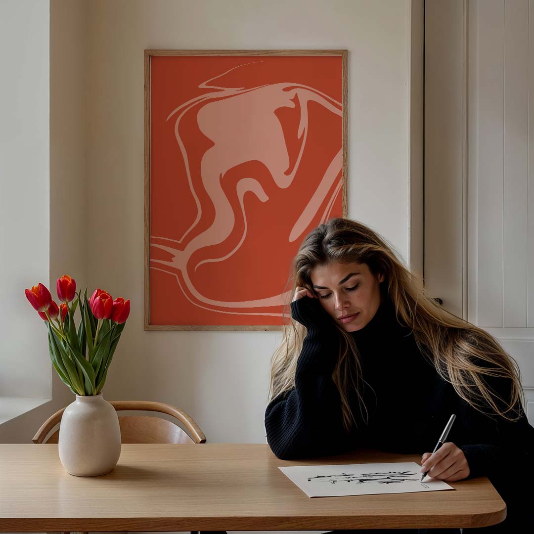 Abstracte Vlammen Kunstposter – staande muurposter met kleurrijke abstracte vormen