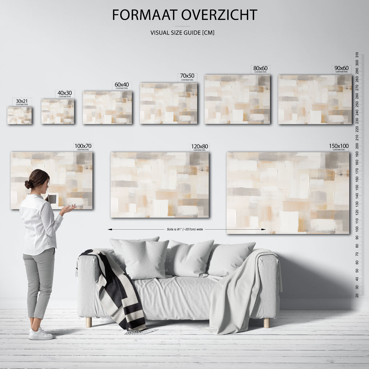 Abstracte beige en grijze vlakken – liggende muurposter met abstracte vormen
