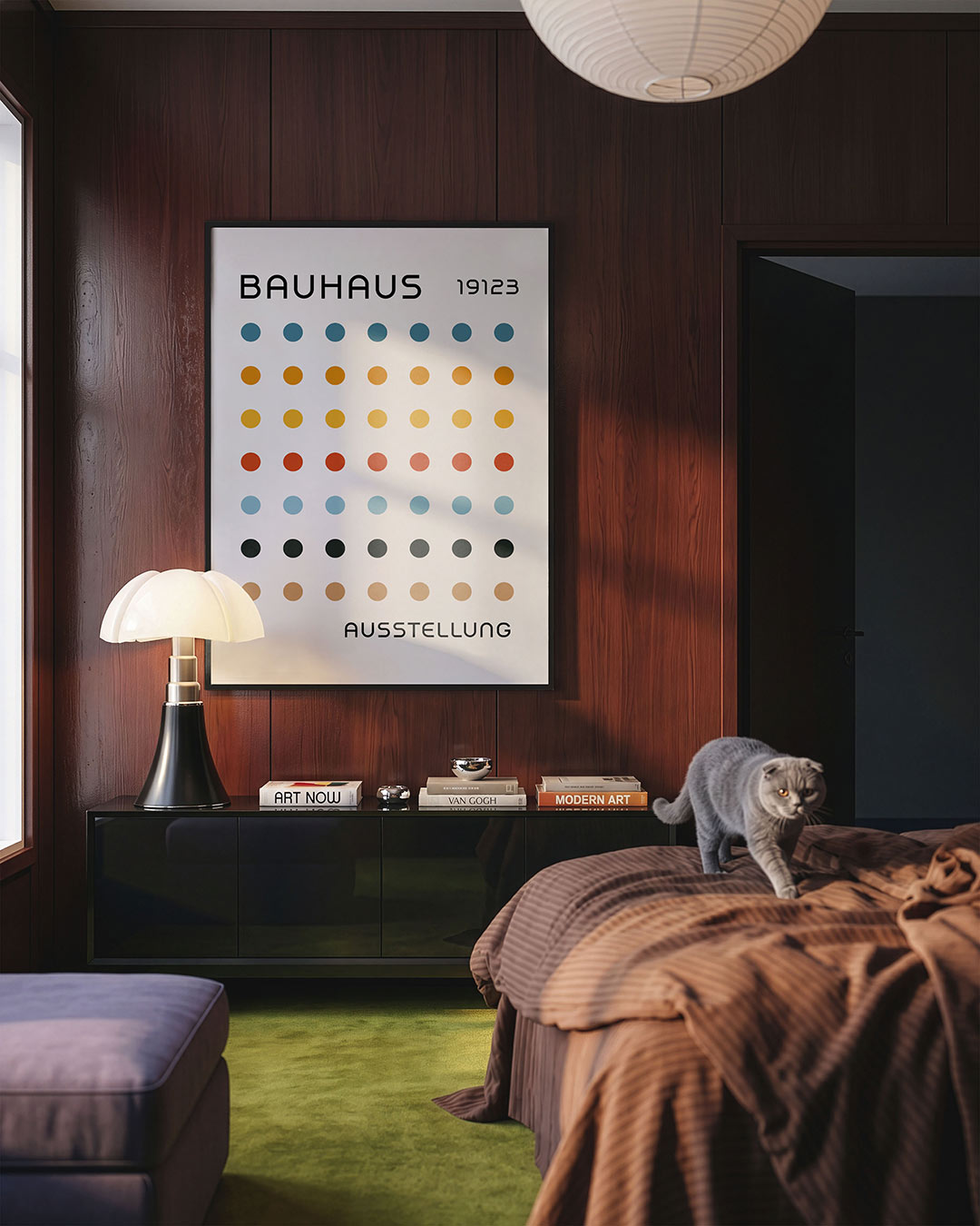Cirkelritme en tekst – geometrische Bauhaus poster in staand formaat