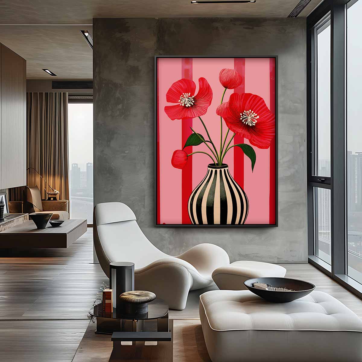 Vaas Met Rood Klaprozen – canvas kunstwerk als wanddecoratie
