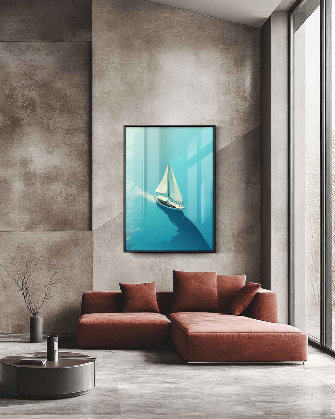 Zeilboot op Kalme Zee – staande wandkunst voor woonkamer of interieur