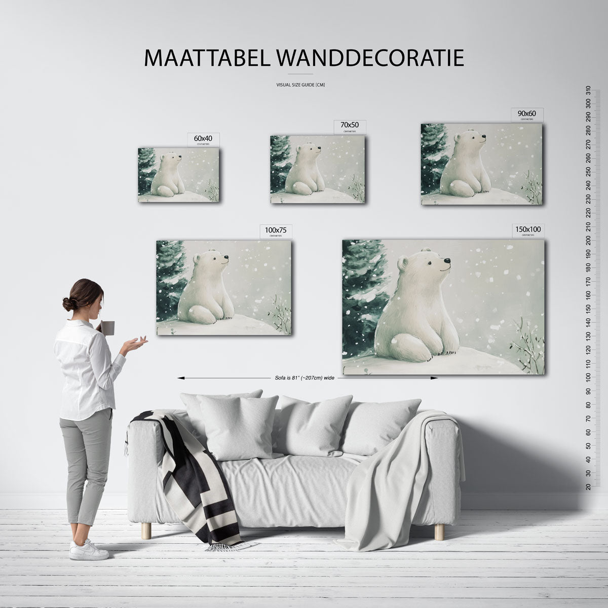 Dromerige ijsbeer – moderne liggende wanddecoratie