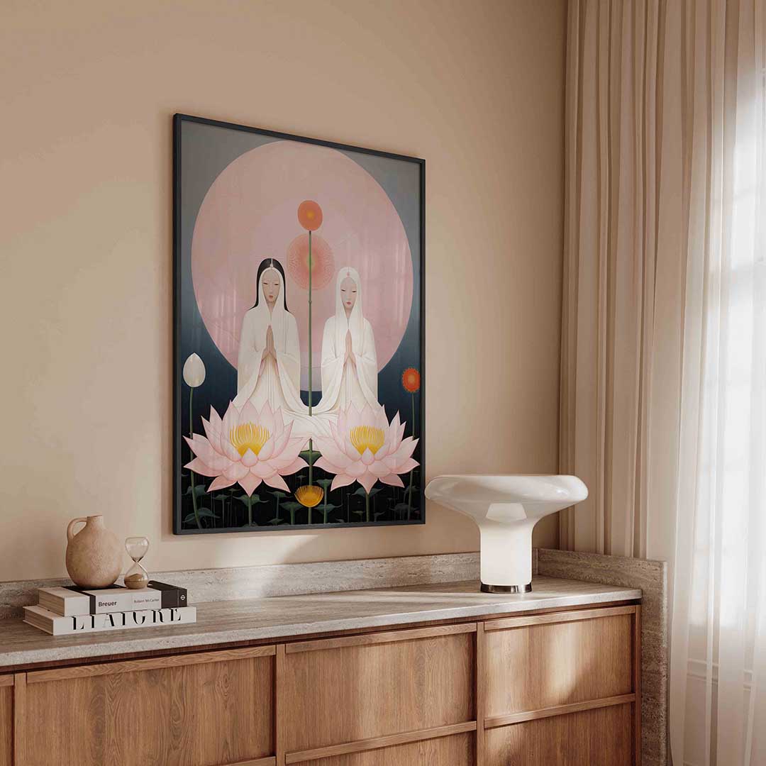 Twee figuren met bloemen – surreal poster in staand formaat