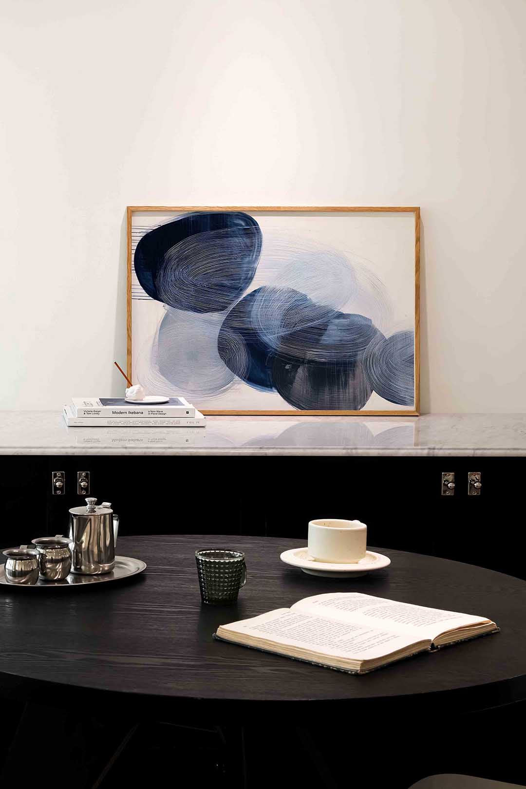 Abstracte blauwe vormen – abstracte poster in liggend formaat