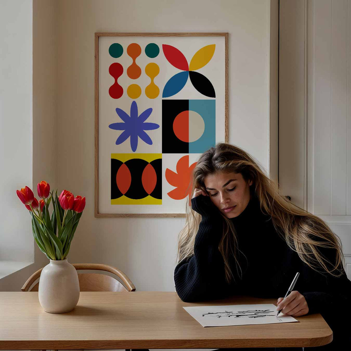 Kleurrijke Geometrische Vormen – staande dieren wanddecoratie van WallArtistic