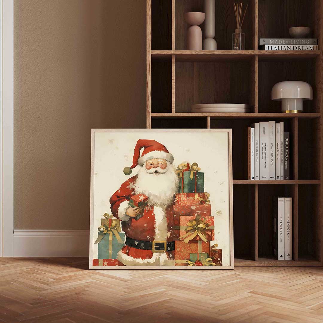 Kerstman met cadeaus – kerstposter in vierkant formaat