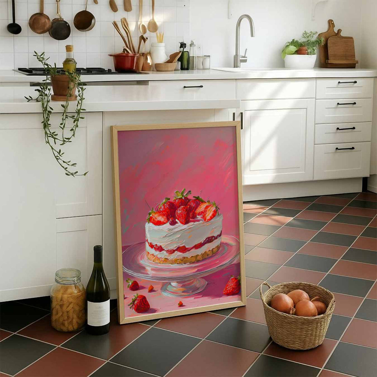 Aardbeien Romantiek – staande muurposter voor keuken of eethoek