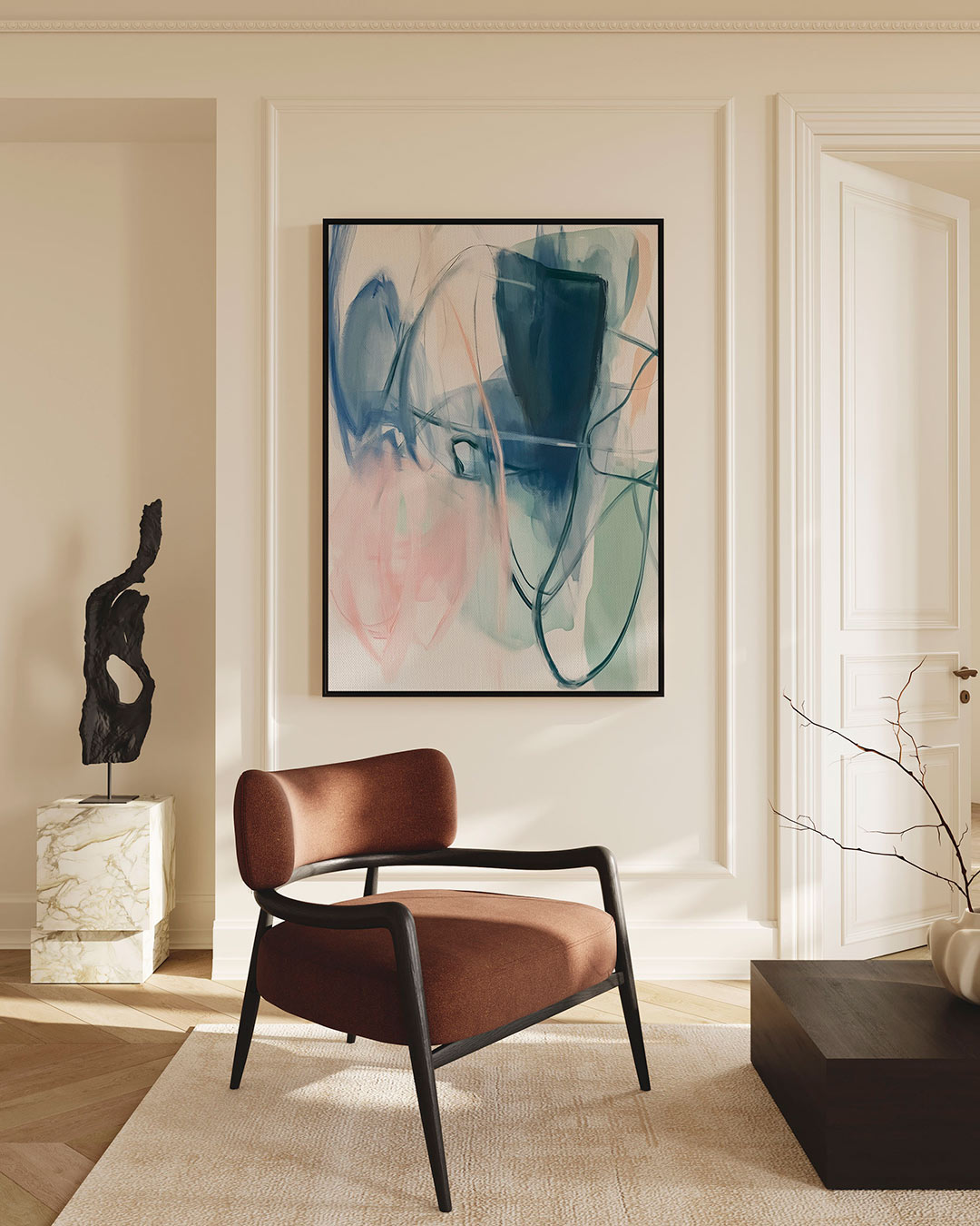 Vloeiende kleurcompositie – staand wanddecoratie kunstwerk