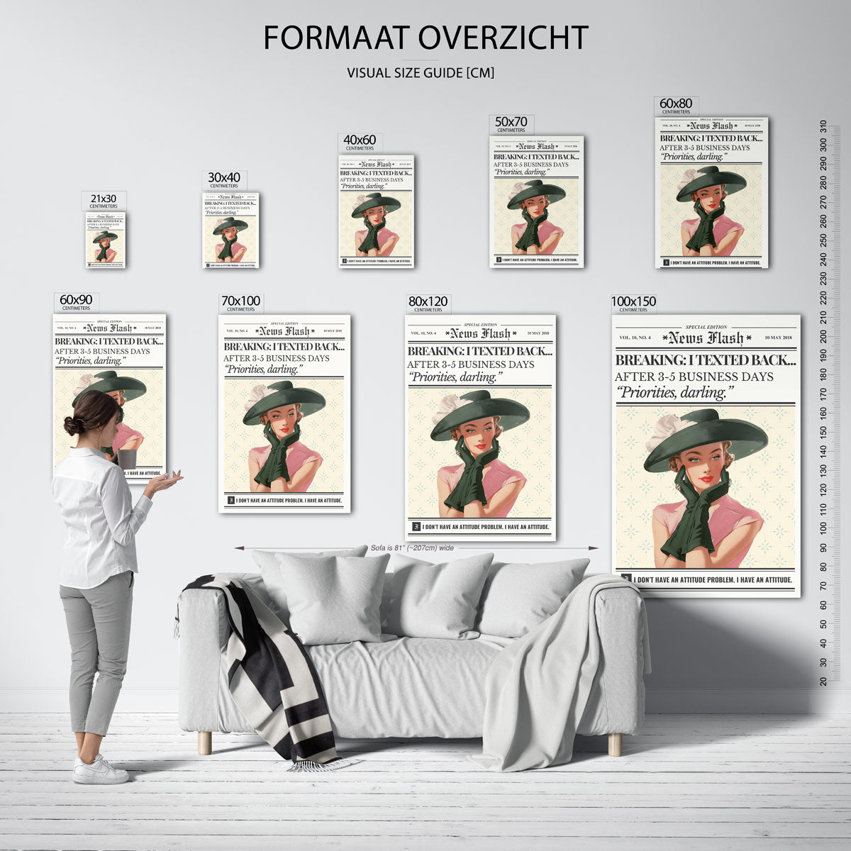 Vrouw met hoed en handschoenen – staande muurposter in Pop Art stijl