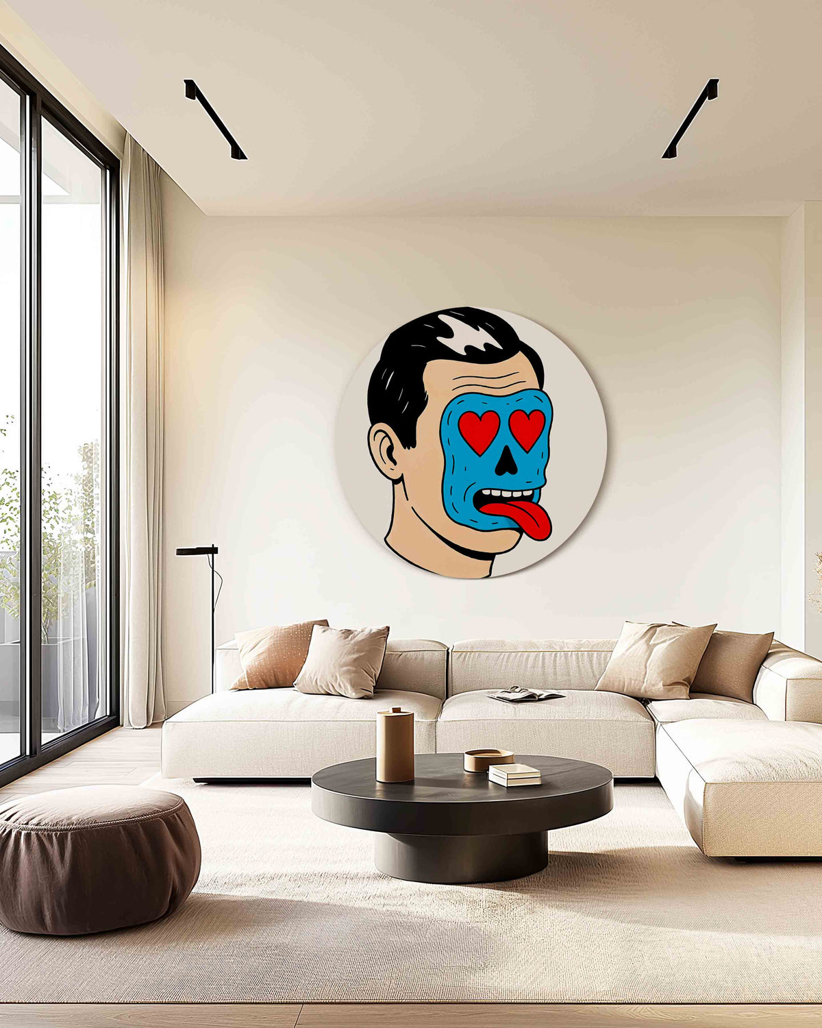 Blauw masker portret – safari muurcirkel als ronde wanddecoratie